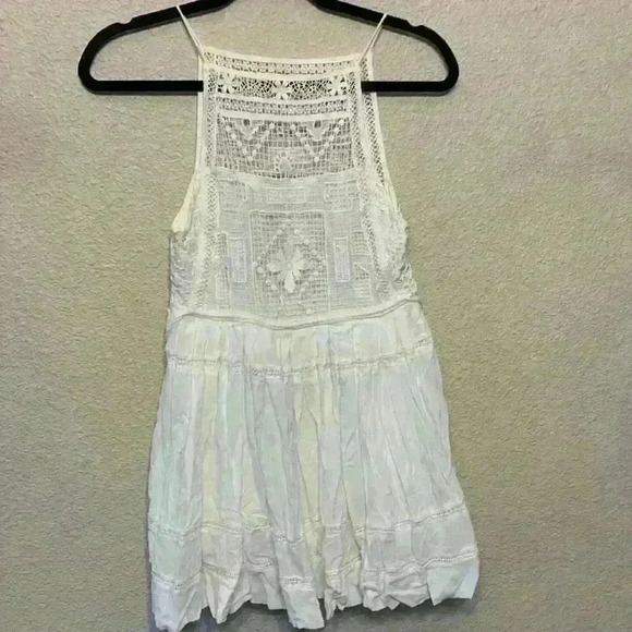 Free People Dresses & Skirts - White Free people mini dress sz XS embroidered crochet tiered festival bridal